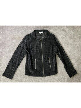 Keren Hart Black Sheer Textured Jacket Zipper Details Large